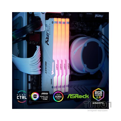 Модуль пам'яті для комп'ютера DDR5 32GB 6000 MHz Beast AM5 RGB White Kingston Fury (ex.HyperX) (KF560C36BWEA-32)