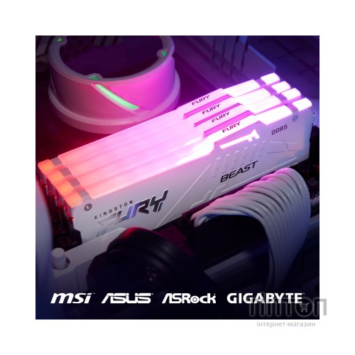 Модуль пам'яті для комп'ютера DDR5 32GB 6000 MHz Beast AM5 RGB White Kingston Fury (ex.HyperX) (KF560C36BWEA-32)