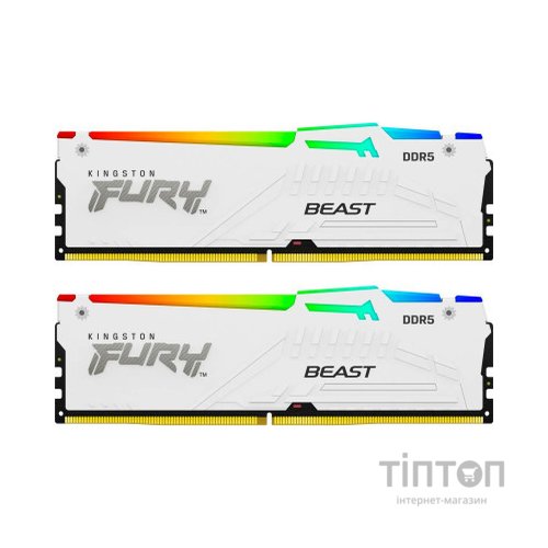 Модуль пам'яті для комп'ютера DDR5 64GB (2x32GB) 5200 MHz FURY Beast White RGB Kingston Fury (ex.HyperX) (KF552C40BWAK2-64)