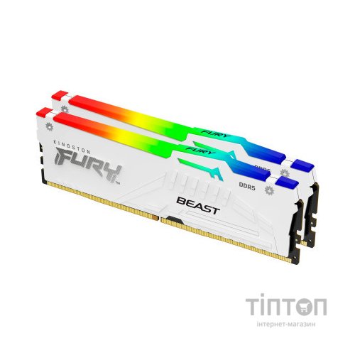 Модуль пам'яті для комп'ютера DDR5 64GB (2x32GB) 5200 MHz FURY Beast White RGB Kingston Fury (ex.HyperX) (KF552C40BWAK2-64)
