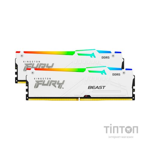 Модуль пам'яті для комп'ютера DDR5 64GB (2x32GB) 5200 MHz FURY Beast White RGB Kingston Fury (ex.HyperX) (KF552C40BWAK2-64)