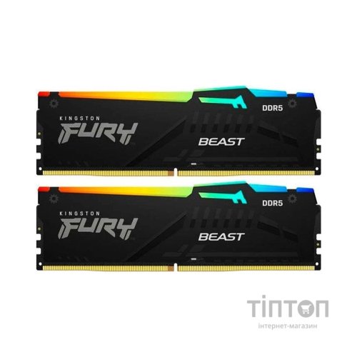 Модуль пам'яті для комп'ютера DDR5 64GB (2x32GB) 5600 MHz Beast RGB Kingston Fury (ex.HyperX) (KF556C36BBEAK2-64)