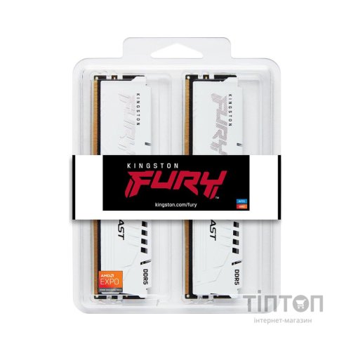 Модуль пам'яті для комп'ютера DDR5 64GB (2x32GB) 5600 MHz Beast White EXPO Kingston Fury (ex.HyperX) (KF556C36BWEK2-64)