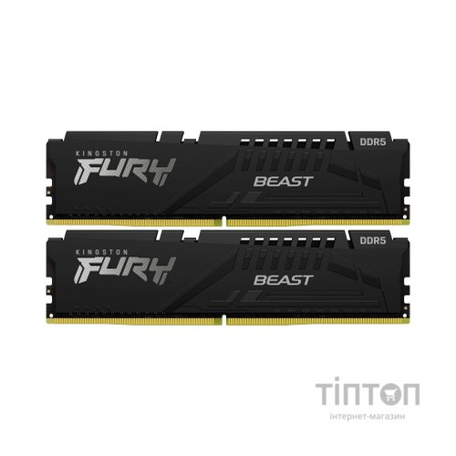 Модуль пам'яті для комп'ютера DDR5 64GB (2x32GB) 5600 MHz FURY Beast Black Kingston Fury (ex.HyperX) (KF556C40BBK2-64)