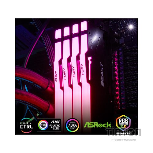Модуль пам'яті для комп'ютера DDR5 64GB (2x32GB) 5600 MHz FURY Beast RGB Kingston Fury (ex.HyperX) (KF556C40BBAK2-64)