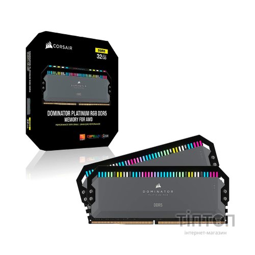 Модуль пам'яті для комп'ютера DDR5 64GB (2x32GB) 6000 MHz Dominator Platinum RGB Gray Corsair (CMT64GX5M2B6000Z30)