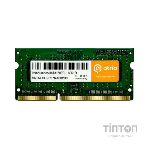 Модуль пам'яті для ноутбука SoDIMM DDR3 4GB 1600 MHz ATRIA (UAT31600CL11SK1/4)