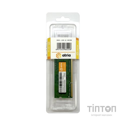 Модуль пам'яті для ноутбука SoDIMM DDR3 4GB 1600 MHz ATRIA (UAT31600CL11SLK1/4)