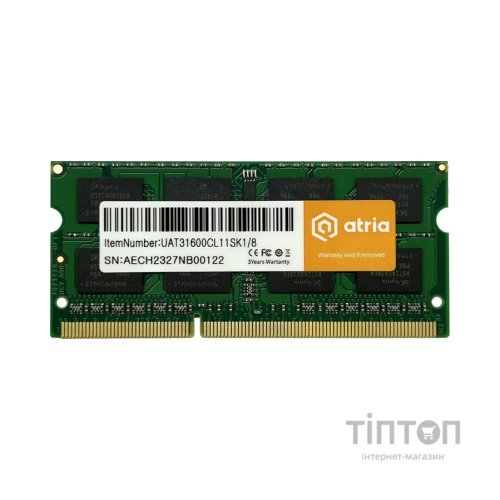 Модуль пам'яті для ноутбука SoDIMM DDR3 8GB 1600 MHz ATRIA (UAT31600CL11SK1/8)