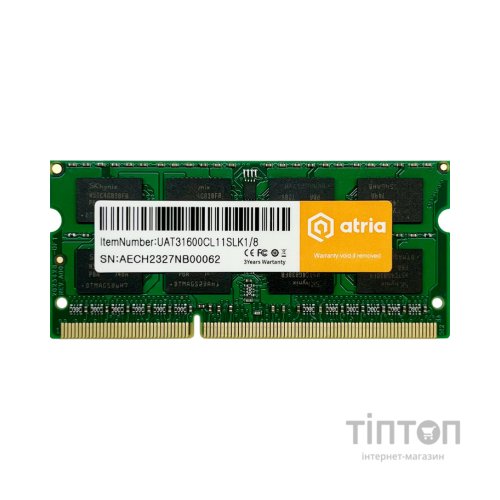 Модуль пам'яті для ноутбука SoDIMM DDR3 8GB 1600 MHz ATRIA (UAT31600CL11SLK1/8)
