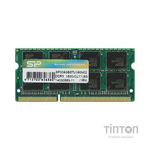 Модуль пам'яті для ноутбука SoDIMM DDR3 8GB 1600 MHz Silicon Power (SP008GBSTU160N02)