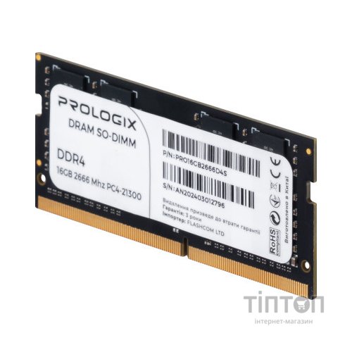 Модуль пам'яті для ноутбука SoDIMM DDR4 16GB 2666 MHz Prologix (PRO16GB2666D4S)
