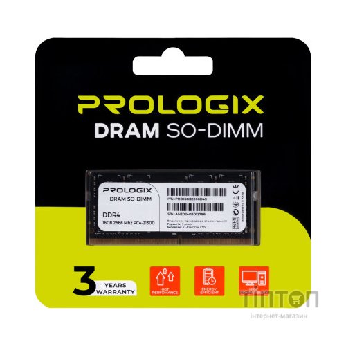 Модуль пам'яті для ноутбука SoDIMM DDR4 16GB 2666 MHz Prologix (PRO16GB2666D4S)