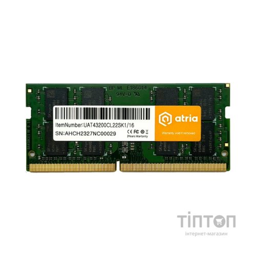 Модуль пам'яті для ноутбука SoDIMM DDR4 16GB 3200 MHz ATRIA (UAT43200CL22SK1/16)