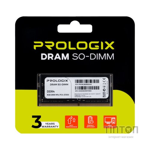 Модуль пам'яті для ноутбука SoDIMM DDR4 8GB 2666 MHz Prologix (PRO8GB2666D4S)