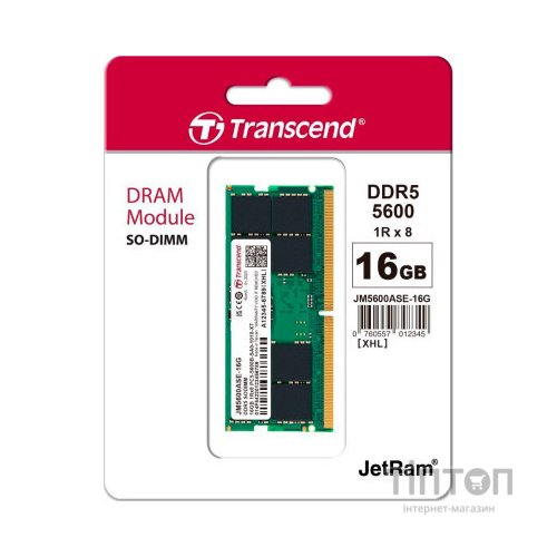 Модуль пам'яті для ноутбука SoDIMM DDR5 16GB 5600 MHz JetRam Transcend (JM5600ASE-16G)