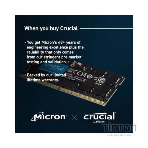 Модуль пам'яті для ноутбука SoDIMM DDR5 32GB (2x16GB) 5600 MHz Ripjaws Micron (CT2K16G56C46S5)