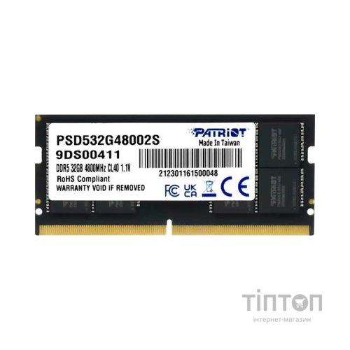 Модуль пам'яті для ноутбука SoDIMM DDR5 32GB 4800 MHz Patriot (PSD532G48002S)