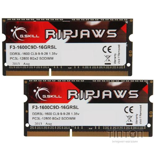 Модуль памяти SO-DIMM 2xGB/1600 1,35V DDR3L G.Skill Ripjaws (F3-1600C9D-16GRSL)