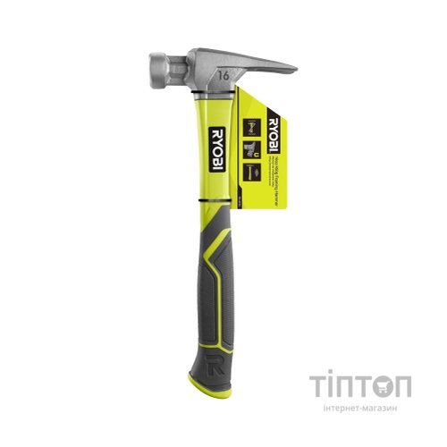 Молоток Ryobi RH16FSS, 450г, рукоятка зі скловолокна, цвяходер, магнітний тримач (5132005333)