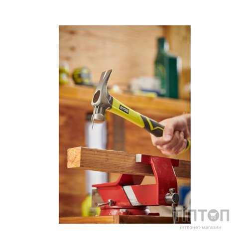 Молоток Ryobi RH16FSS, 450г, рукоятка зі скловолокна, цвяходер, магнітний тримач (5132005333)