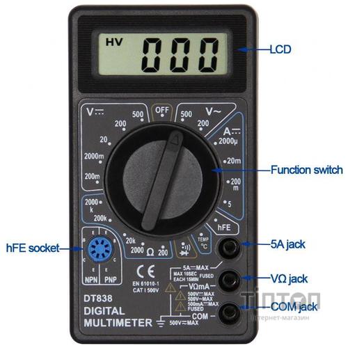 Цифровий мультиметр Voltronic DT-838, V, A, R , T, Q60 (DT-838)