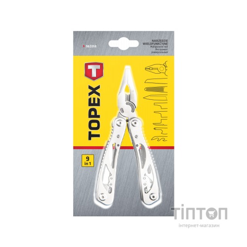 Мультитул Topex 9 элементов, серебряный (98Z058)