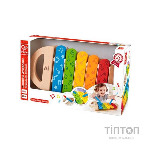Музична іграшка Hape дерев'яний ксилофон Веселка (E0606)