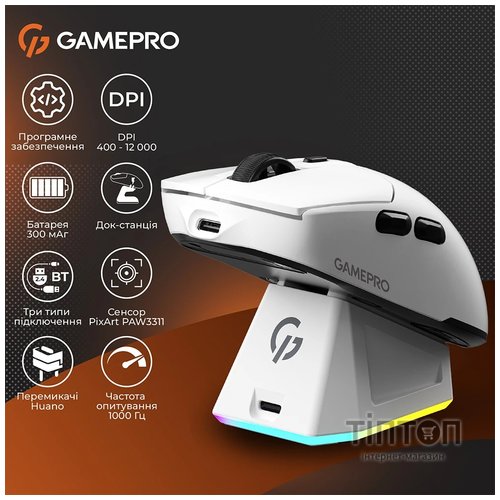 Мишка GamePro Genesis Airmaster Wireless/Bluetooth/USB White (GM167W)