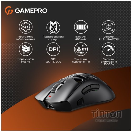 Мишка GamePro Genesis Spider Wireless/Bluetooth/USB Black (GM870B)