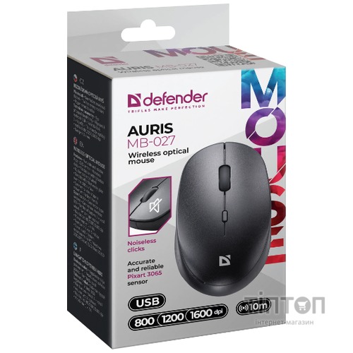 Миша Defender Auris MB-027, Black (52027)