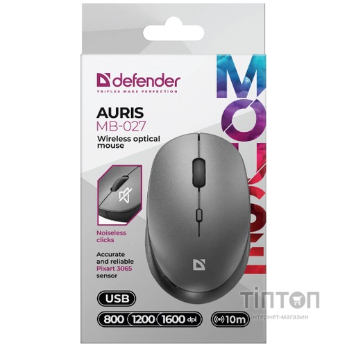 Миша Defender Auris MB-027, Grey (52029)