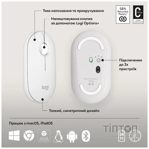 Миша Logitech Pebble Mouse 2 M350s Tonal White (910-007013)