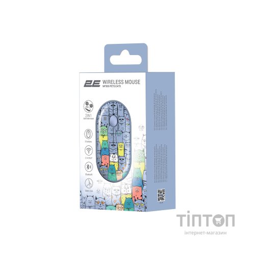 Мишка 2E MF300 PETSCATS Silent Wireless/Bluetooth Blue (2E-MF300WPETSBL)