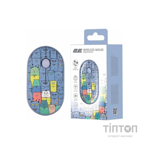 Мишка 2E MF300 PETSCATS Silent Wireless/Bluetooth Blue (2E-MF300WPETSBL)