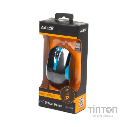 Мишка A4-tech G3-200N чорно-синя, безпровідна, USB