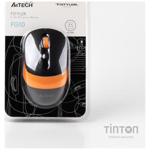 Мишка бездротова A4-Tech Fstyler FG10, 4 кн., 2000 dpi, чорно-помаранчева