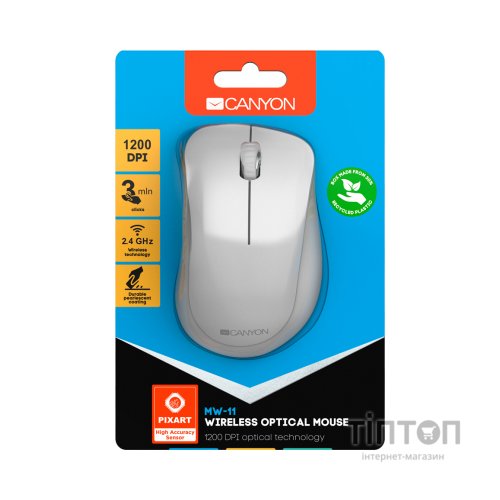 Мишка Canyon MW-11 Wireless Pixart White Grey (CNE-CMSW11PW)