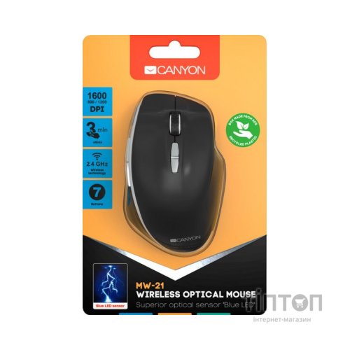 Мишка Canyon MW-21 Wireless Blue LED Black (CNS-CMSW21B)