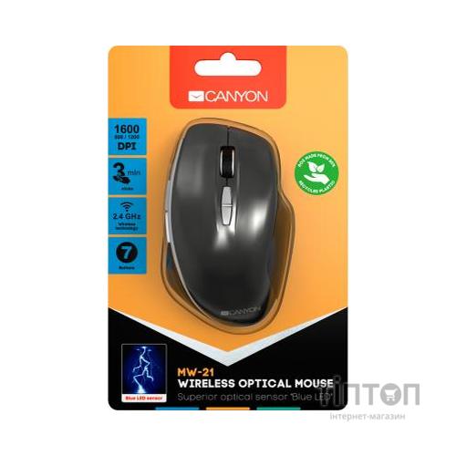 Мишка Canyon MW-21 Wireless Blue LED Dark gray (CNS-CMSW21DG)