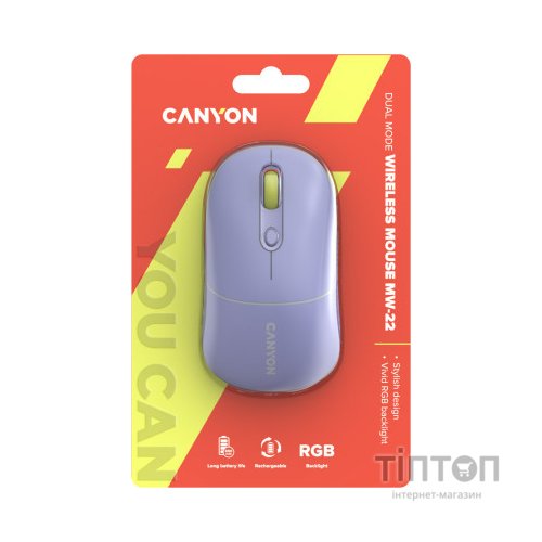 Мишка Canyon MW-22 Dual Band RGB Wireless Mountain Lavender (CNS-CMSW22ML)
