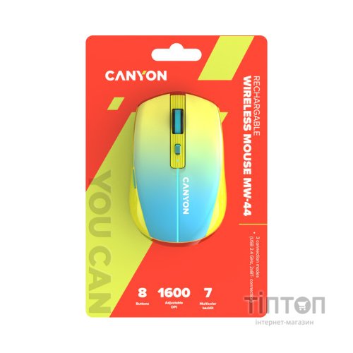 Мишка Canyon MW-44 LED Rechargeable Wireless/Bluetooth Yellow Blue (CNS-CMSW44UA)