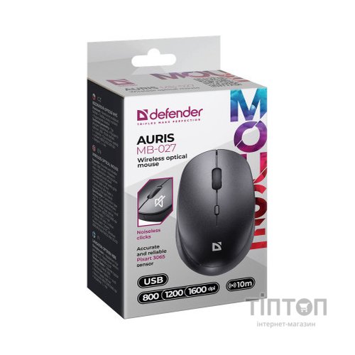 Мишка Defender Auris MB-027 Silent Wireless Black (52027)