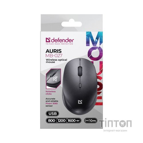 Мишка Defender Auris MB-027 Silent Wireless Black (52027)