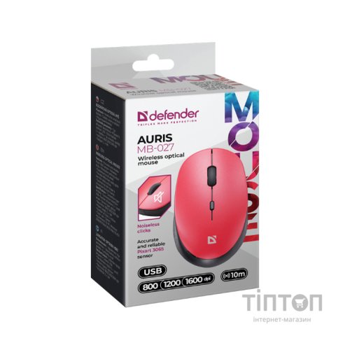 Мишка Defender Auris MB-027 Silent Wireless Red (52026)