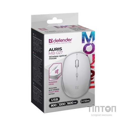 Мишка Defender Auris MB-027 Silent Wireless White (52028)