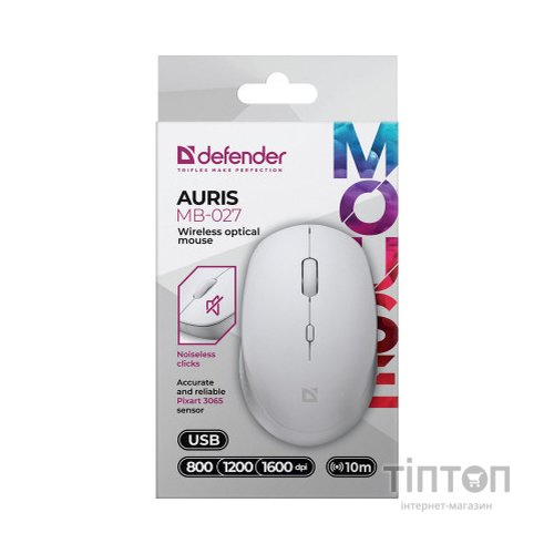 Мишка Defender Auris MB-027 Silent Wireless White (52028)