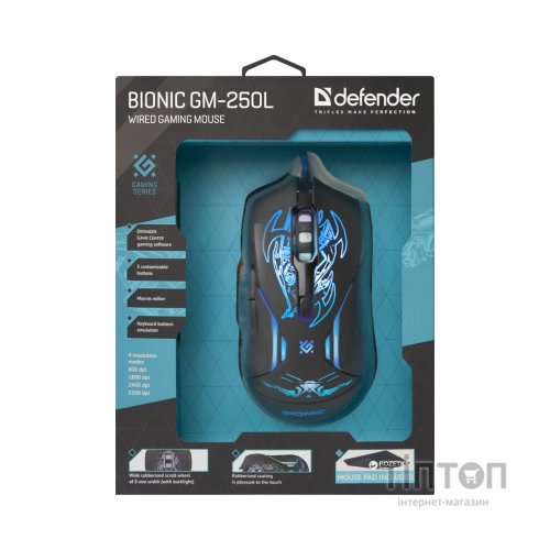 Мишка Defender Bionic GM-250L Black (52250)