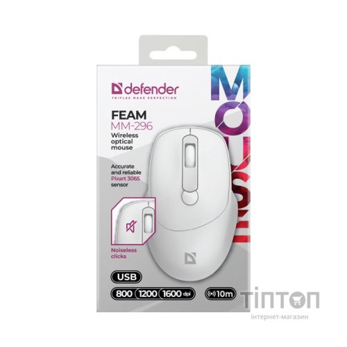 Мишка Defender Feam MM-296 Wireless White (52297)