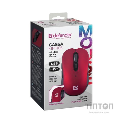 Мишка Defender Gassa MM-105 Wireless Red (52103)